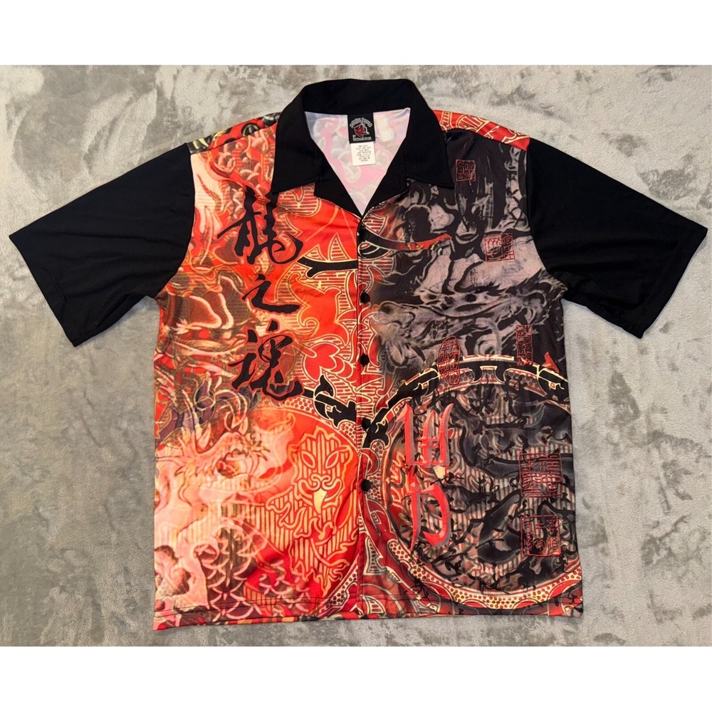 After Hours Shirt‎ Mens M Red Dragon All Over Print Asian Fusion WD Sportswear